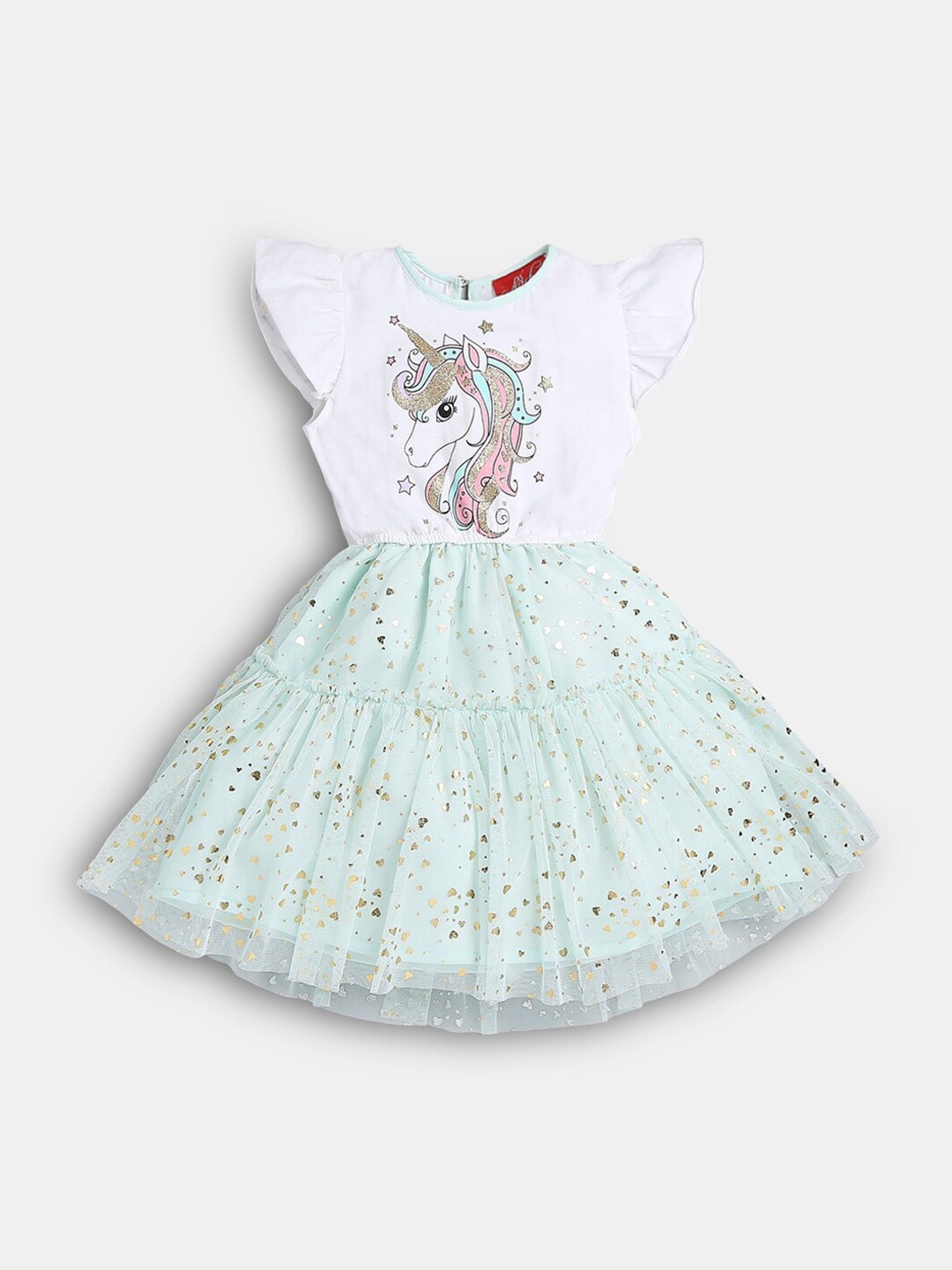 

Hopscotch Girls White & Green A-Line Embellished Dress