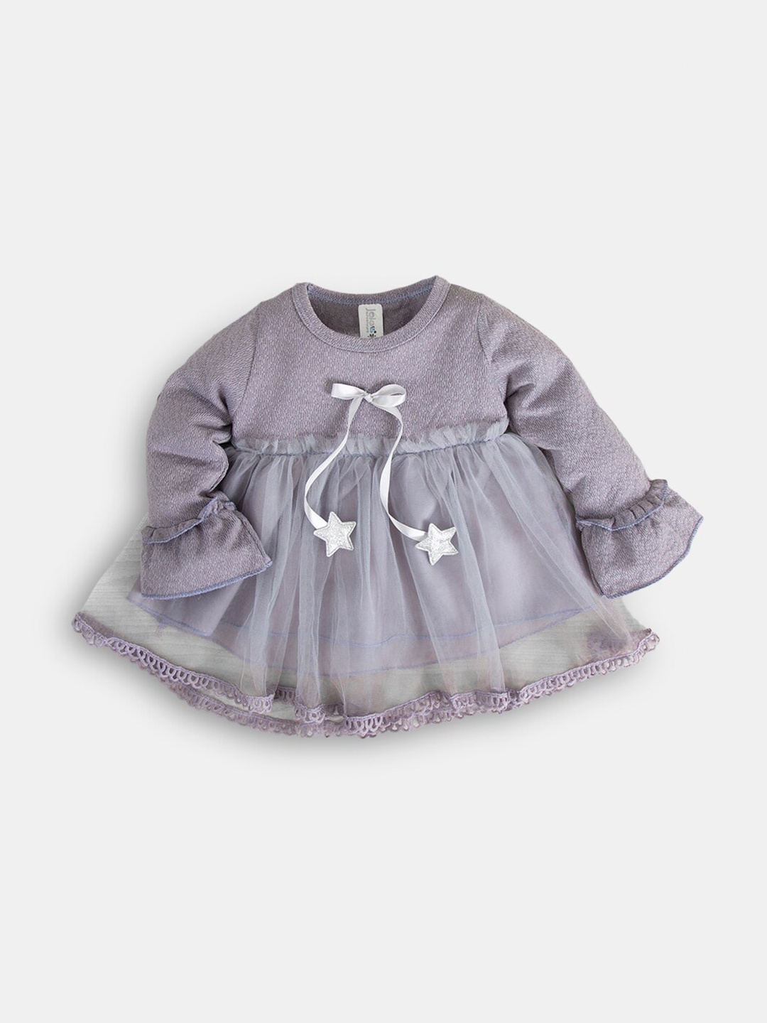 

Hopscotch Grey Solid Full Sleeves Blouson Dress
