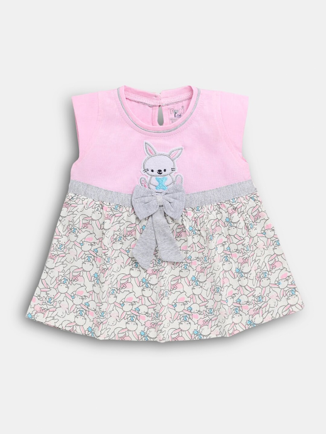 

Hopscotch Girls Pink & Grey Floral Printed Pure Cotton A-line dress