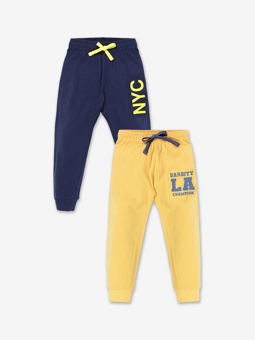 

Hopscotch Boys Pack Of 2 Solid Pure Cotton Joggers, Yellow