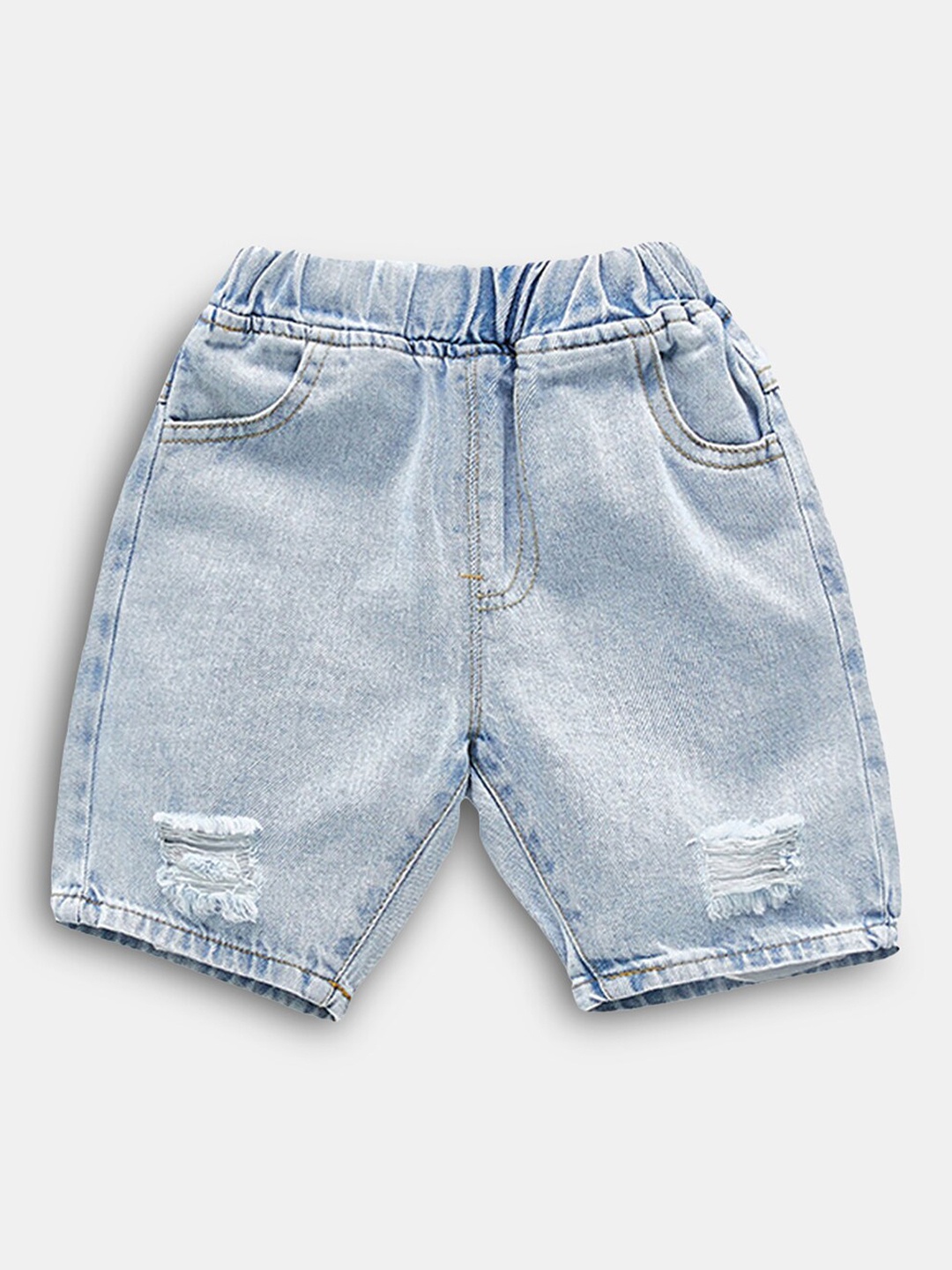 

Hopscotch Boys Blue Regular Fit Washed Denim Shorts