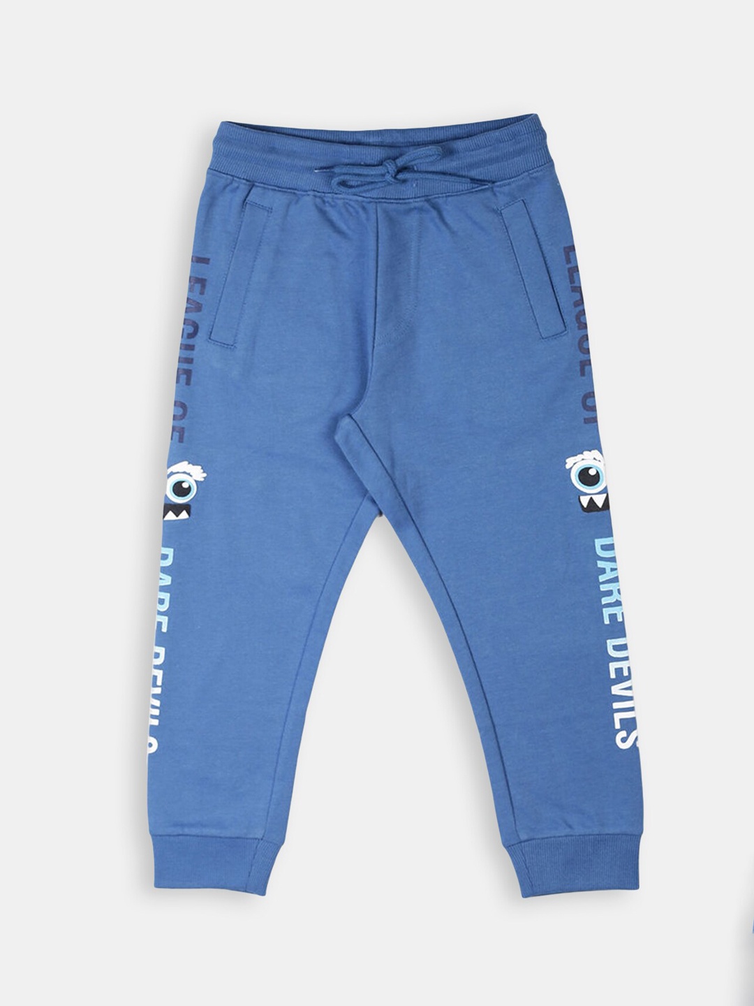 

Hopscotch Boys Navy Blue Printed Regular Fit Pure Cotton Joggers