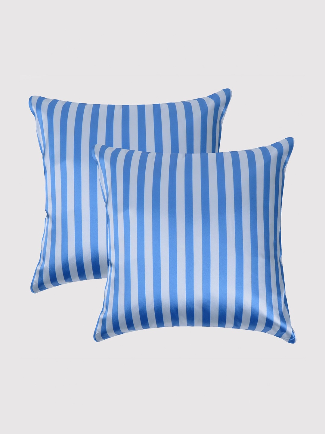 

OUSSUM Blue Set of 2 Striped Satin Square Cushion Covers