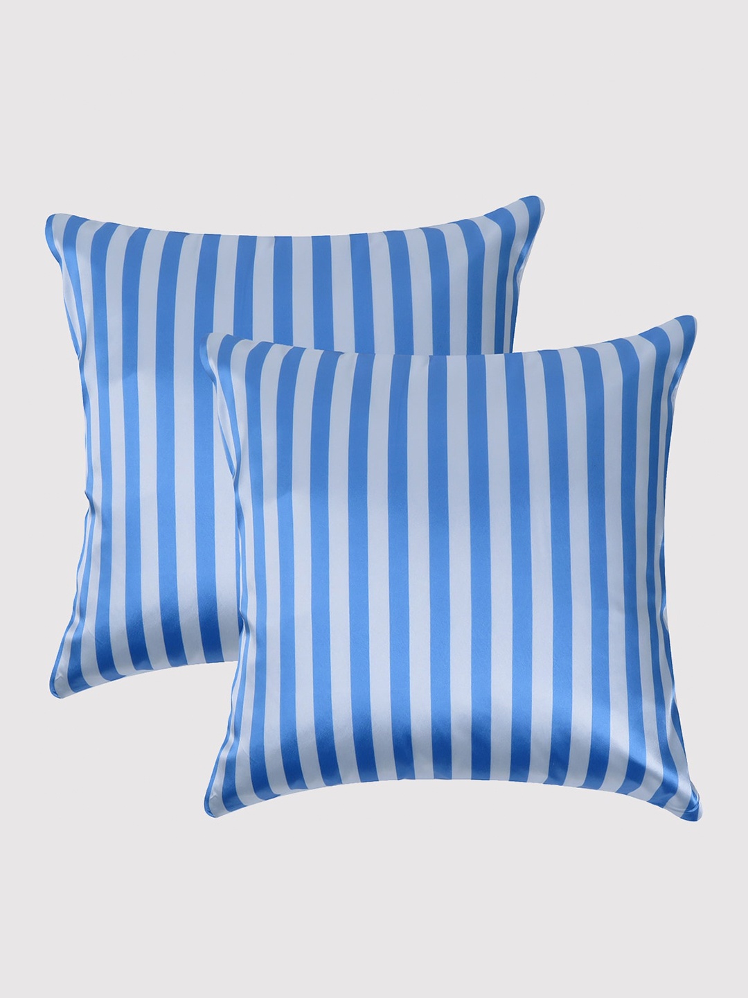 

OUSSUM Blue Set of 2 Striped Satin Square Cushion Covers