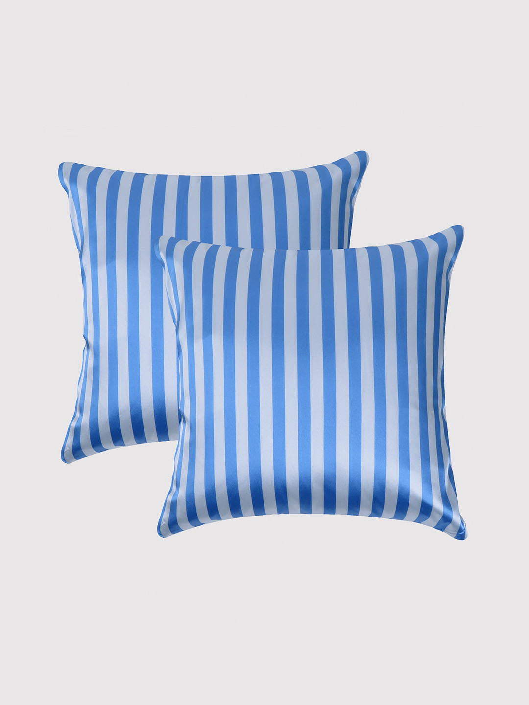 

OUSSUM Blue Pack of 2 Striped Satin Square Cushion Covers