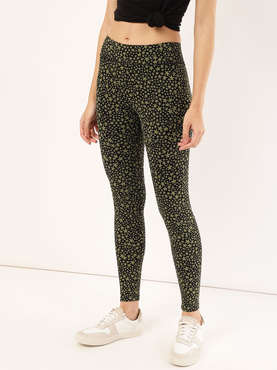 

Marks & Spencer Women Black & Green Printed Skinny-Fit Tights