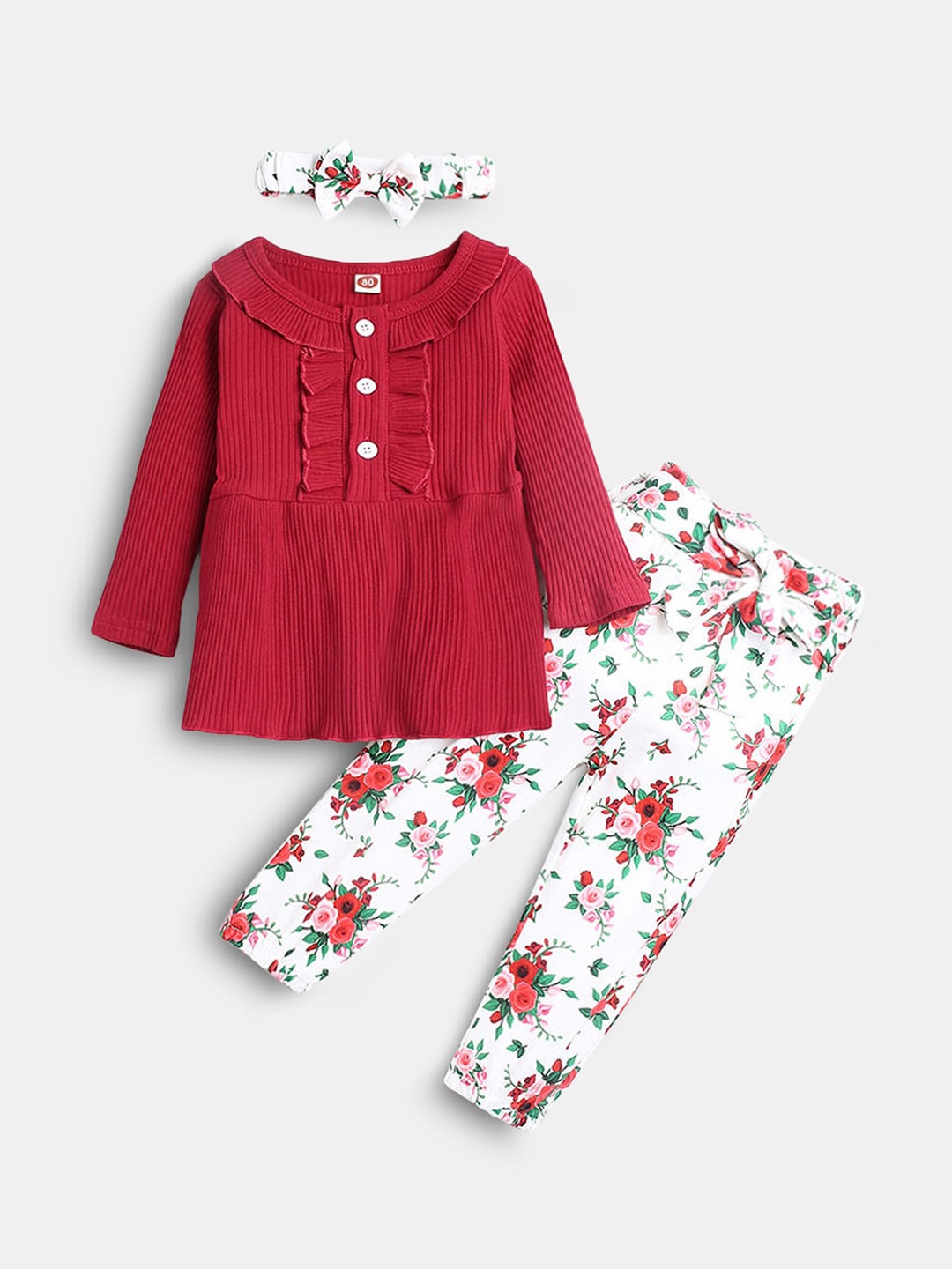 

Hopscotch Girls Red Solid Top And Pant Set
