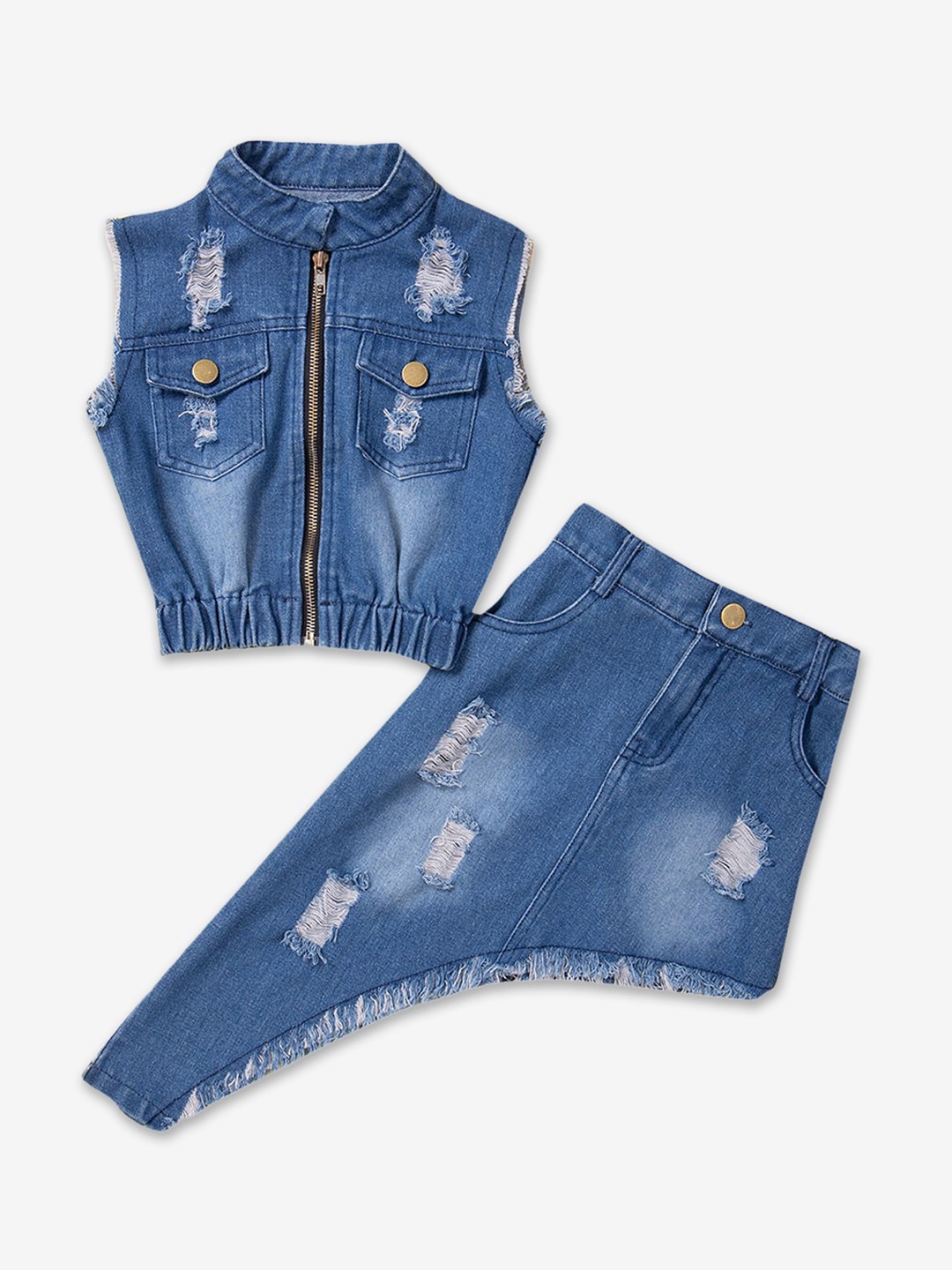 

Hopscotch Girls Blue Denim Top with Skirt