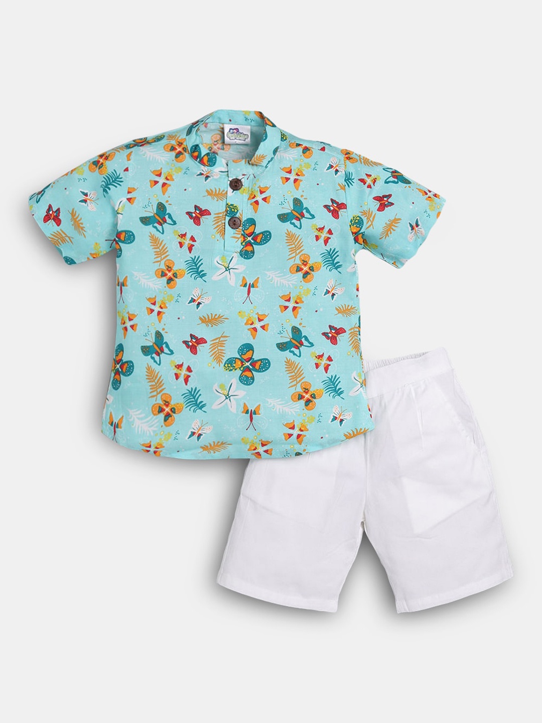 

Hopscotch Boys White & Sea Green Printed T-shirt with Shorts