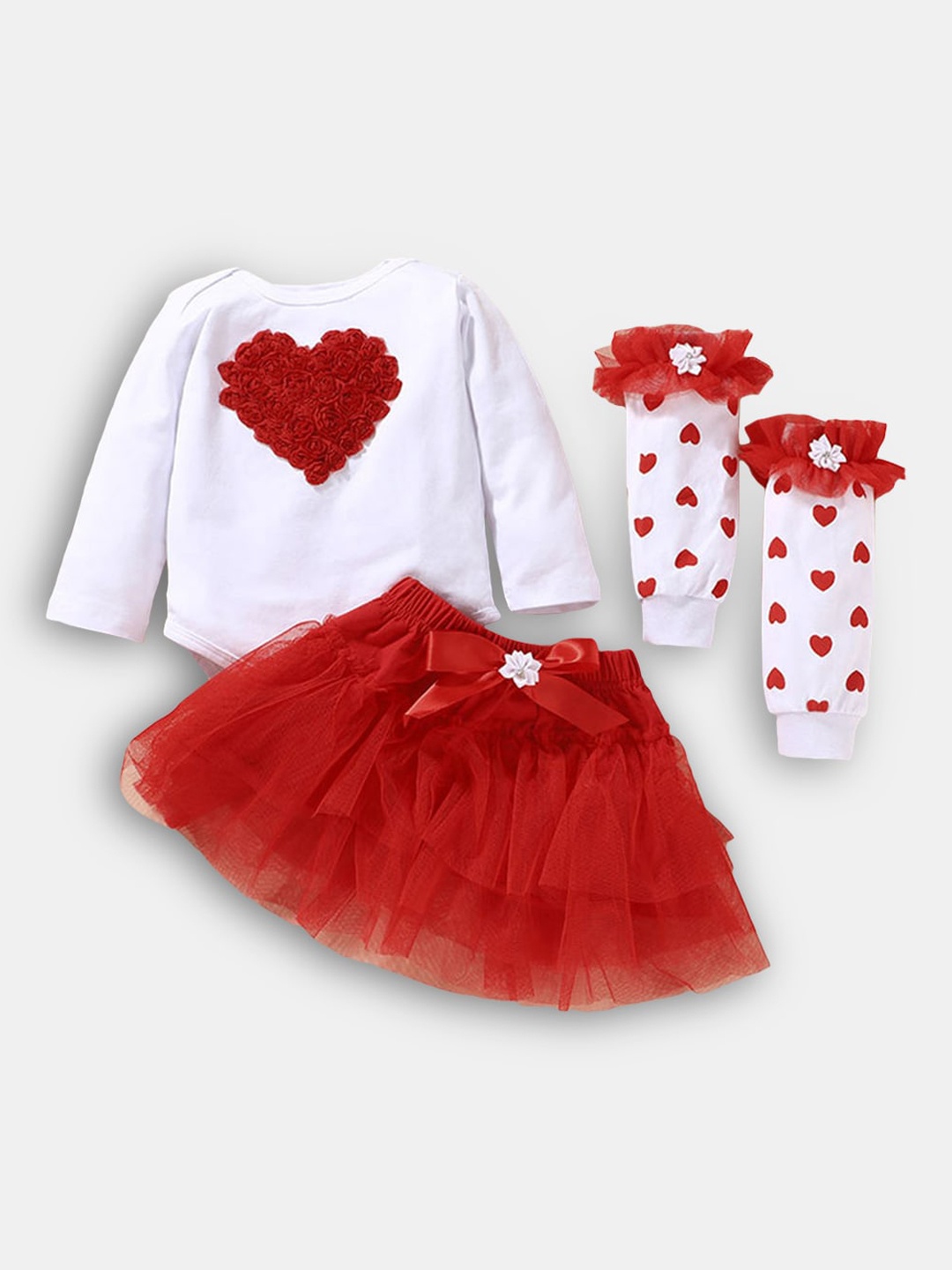 

Hopscotch Girls Red & White Embellished Top with Skirt