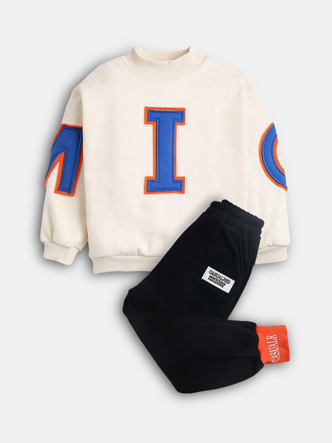 

Hopscotch Boys Beige & Black Printed Pure Cotton Top with Trousers