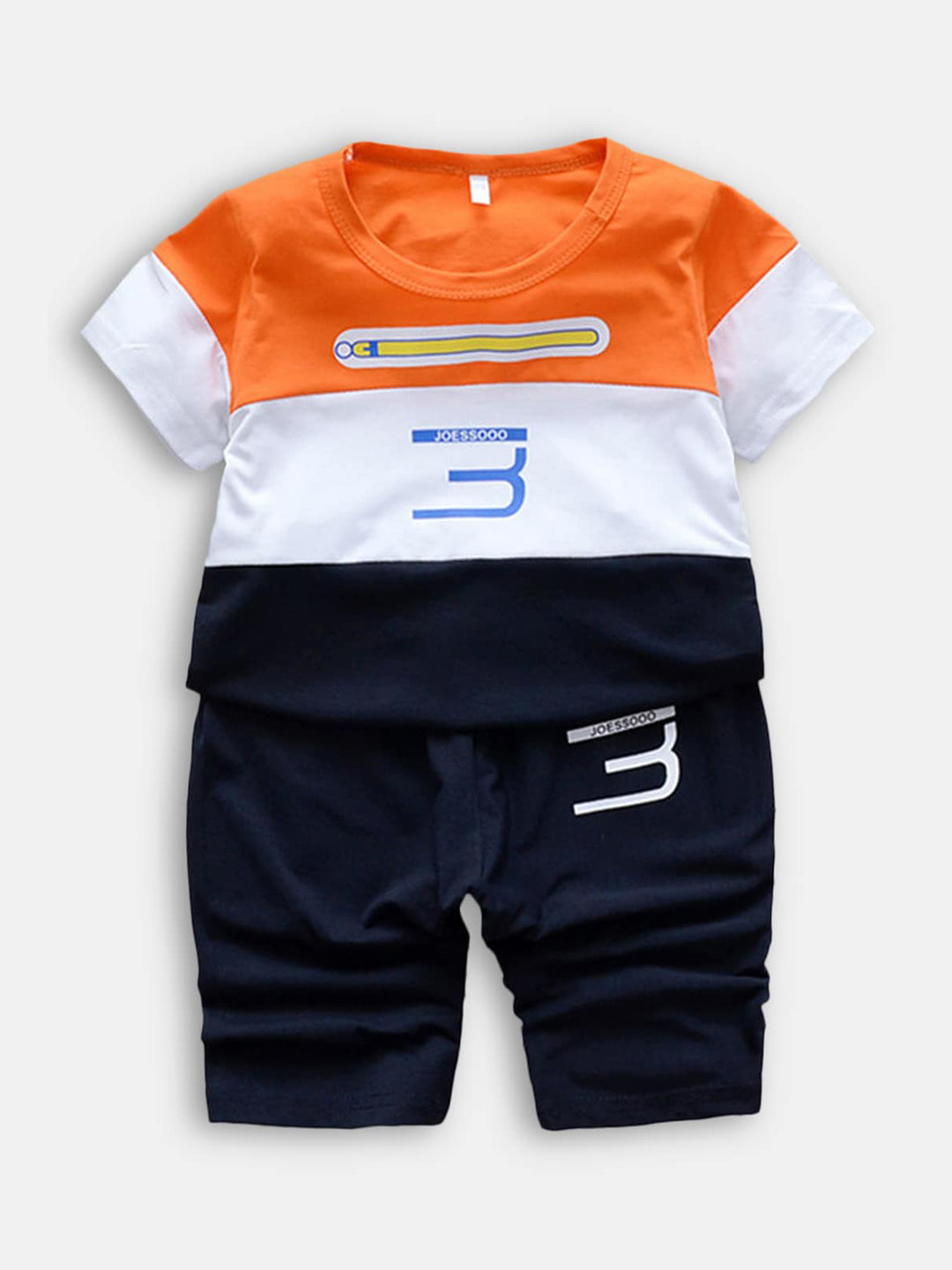 

Hopscotch Boys Orange And Navy Blue Color Blocked Clothing Set