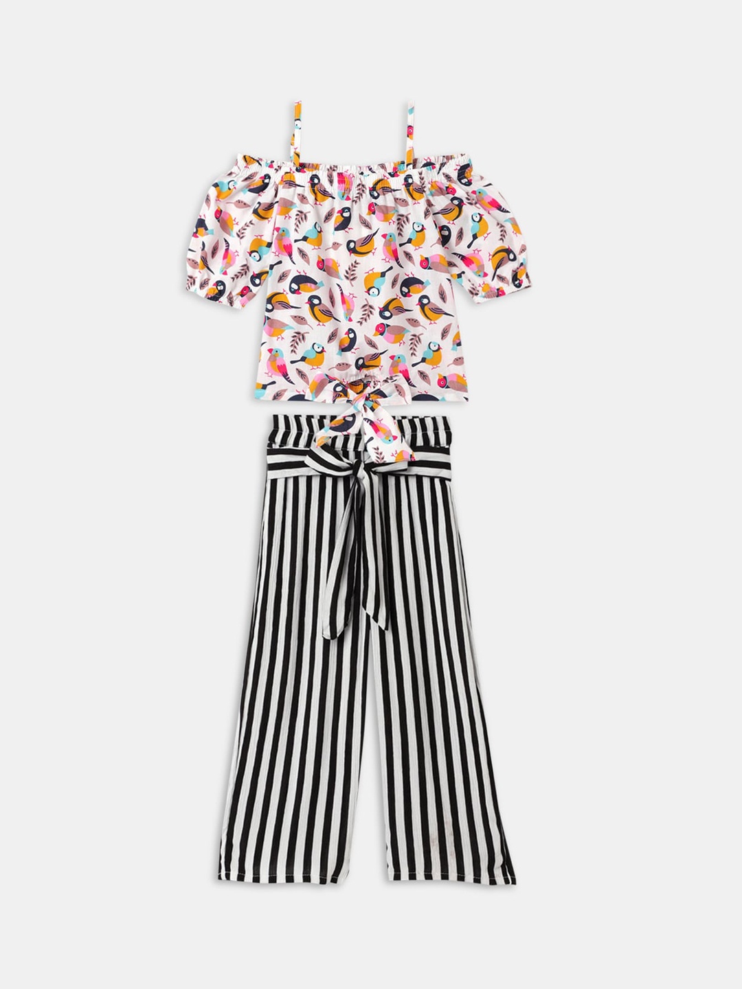 

Hopscotch Girls White & Navy Blue Printed Top with Trouser