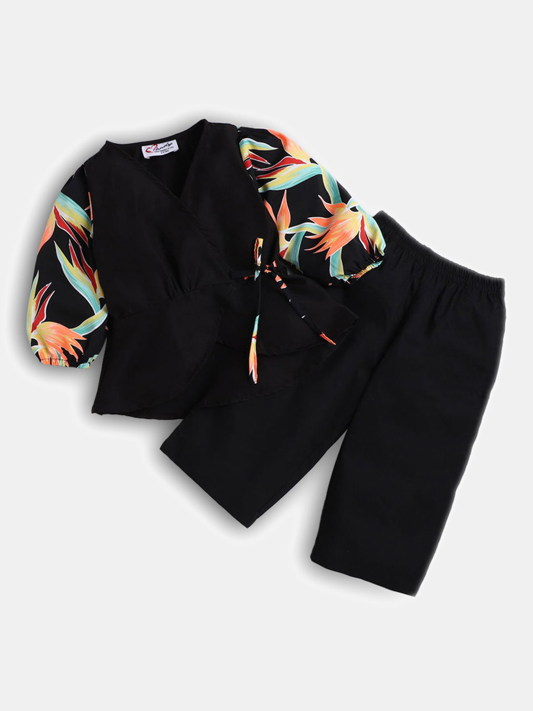 

Hopscotch Girls Black Graphic Print Top And Pant Set