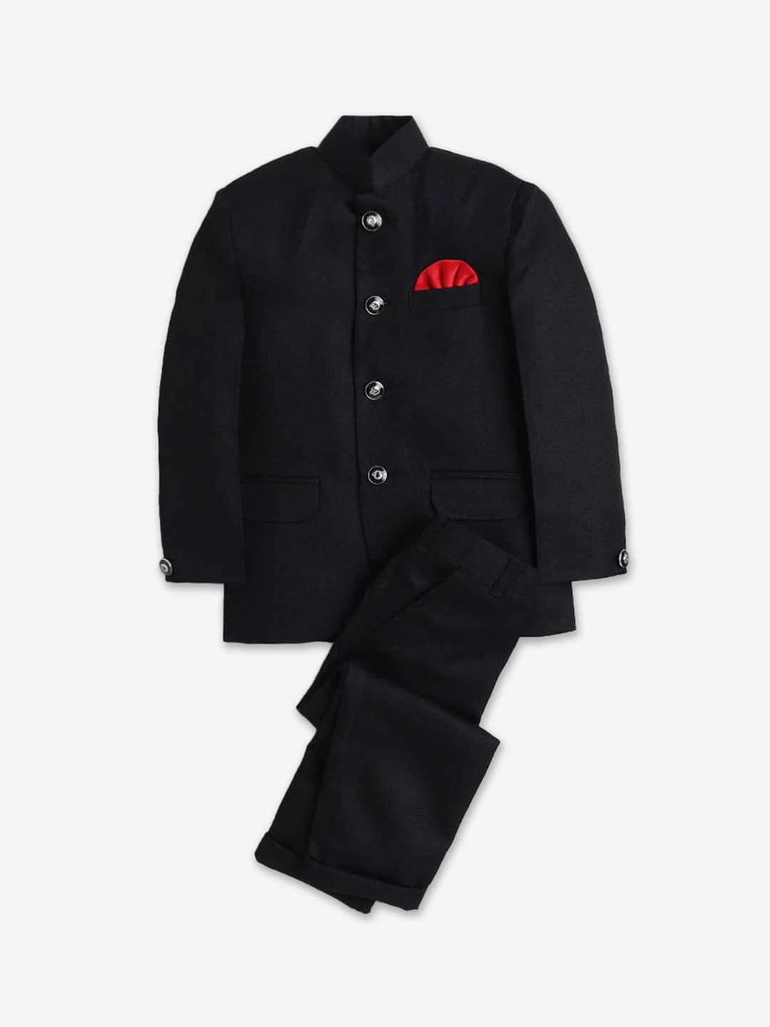 

Hopscotch Boys Black Solid Blazer and Trousers Set