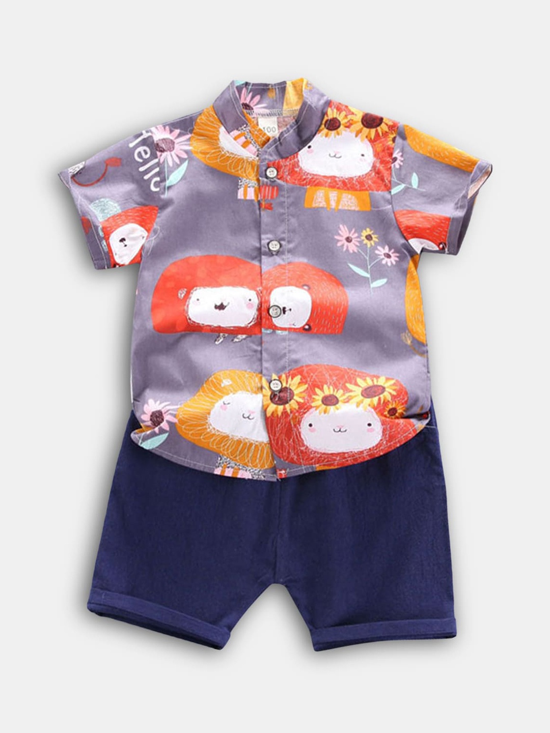 

Hopscotch Boys Orange & Blue Printed Shirt with Shorts
