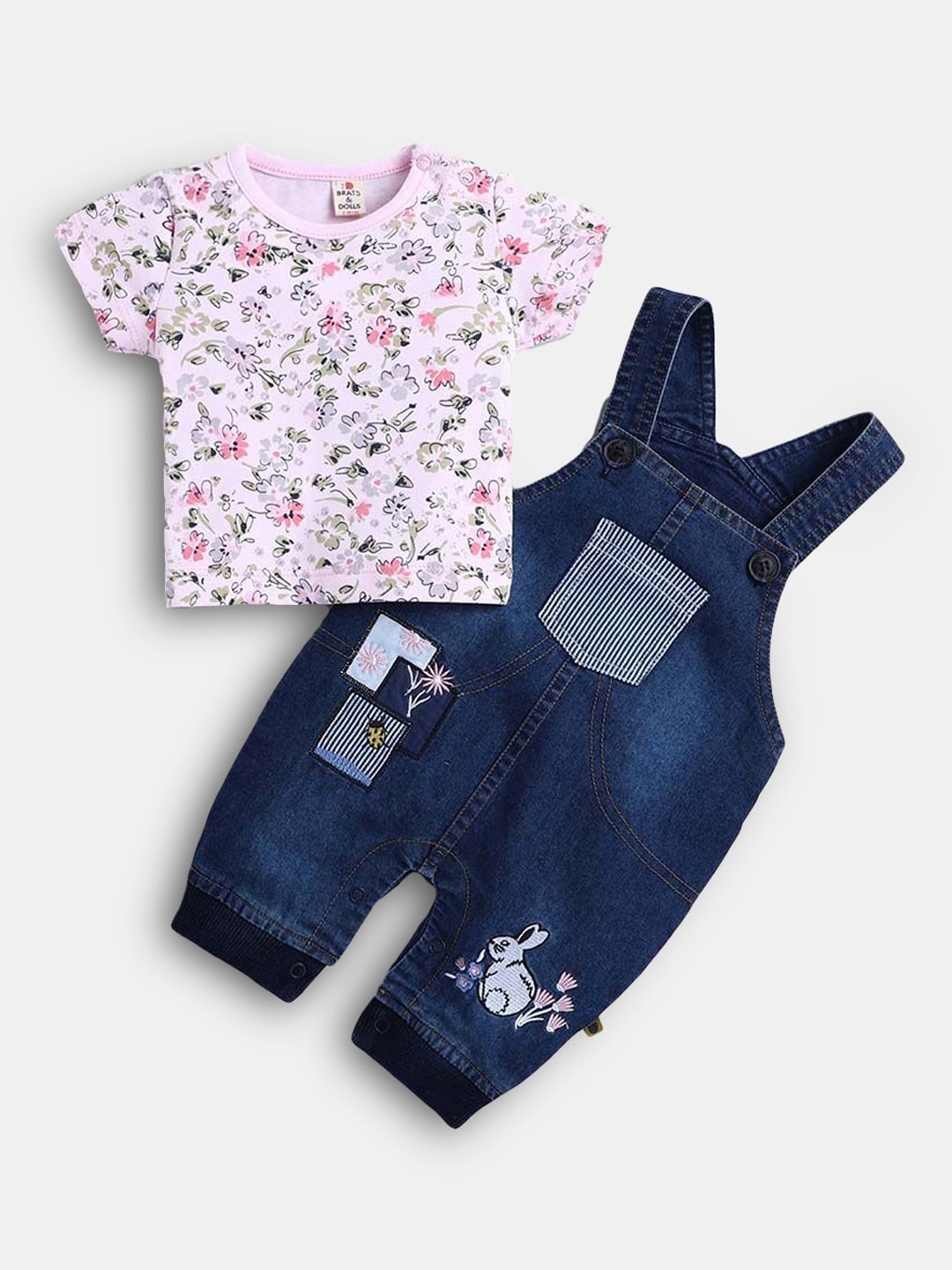 

Hopscotch Girls Pink Floral Print Overall and Dress Set