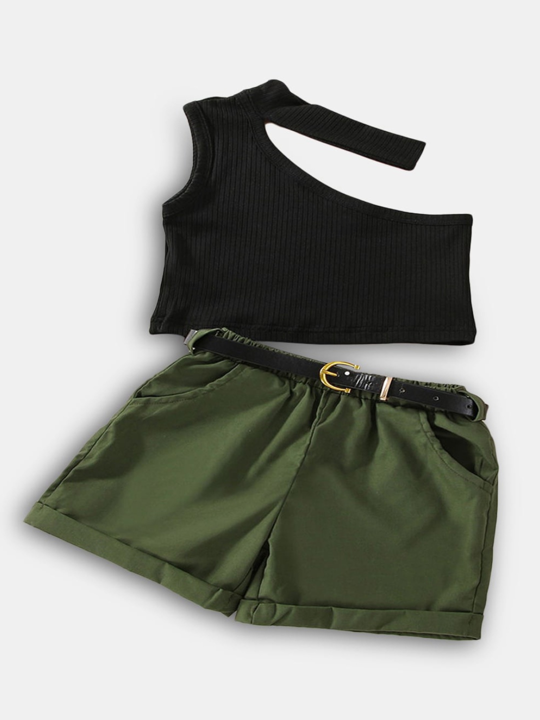 

Hopscotch Girls Black & Olive Green Top with Shorts Set