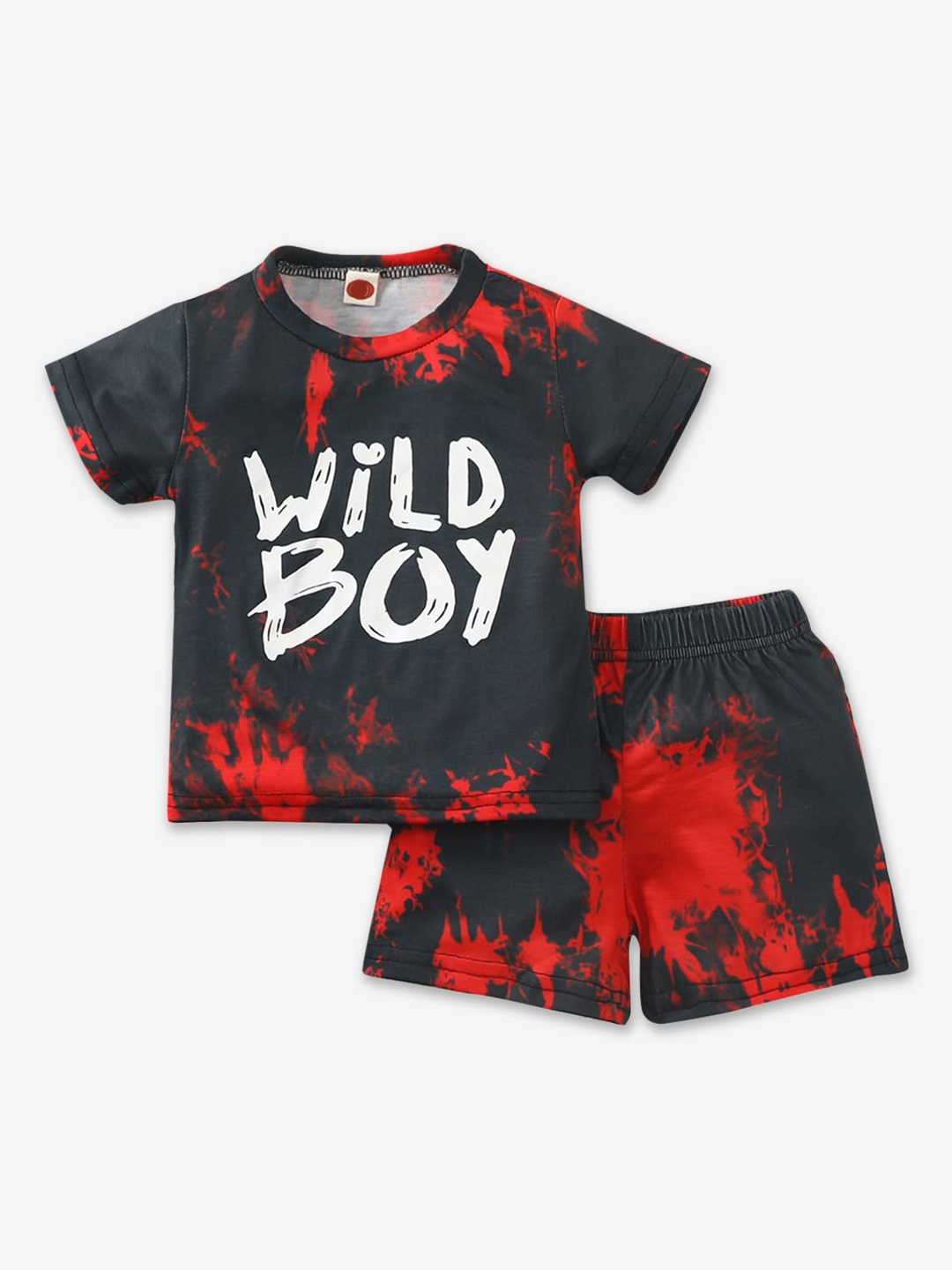 

Hopscotch Boys Red & Black Printed T-shirt with Shorts