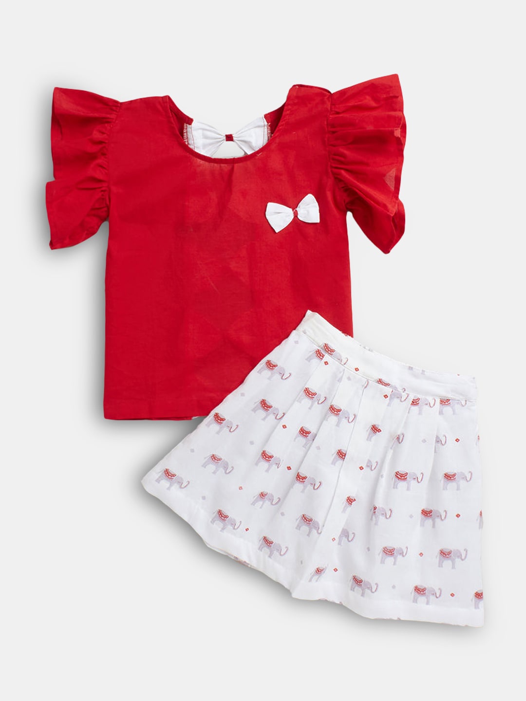 

Hopscotch Girls Red & White Pure Cotton Top with Skirt