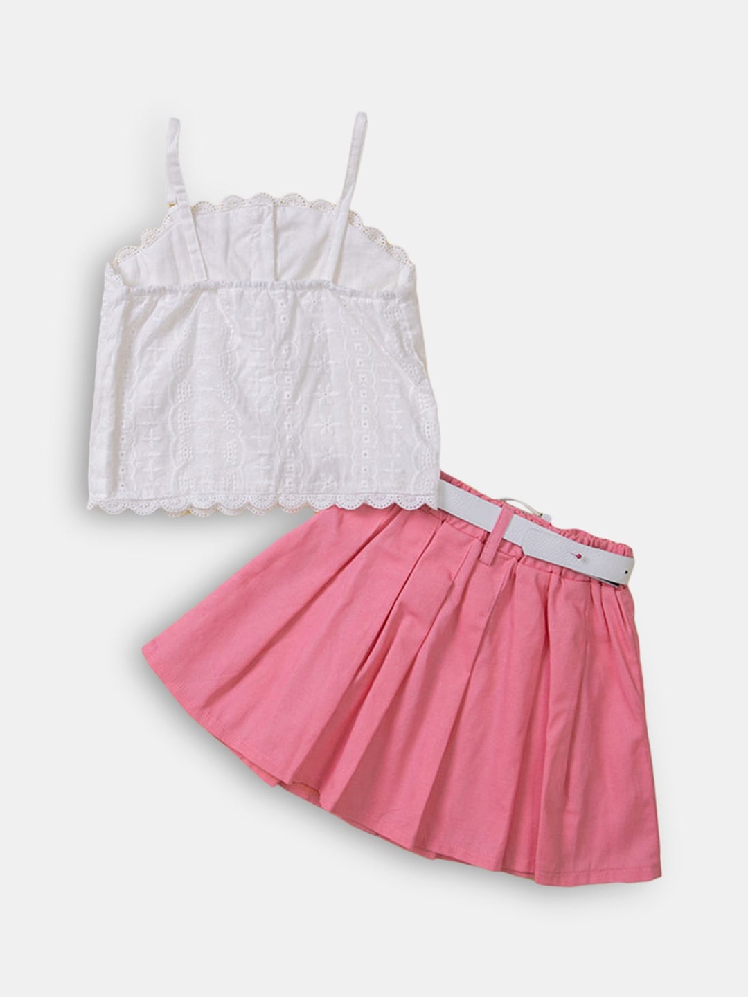 

Hopscotch Girls White & Pink Top with Skirt