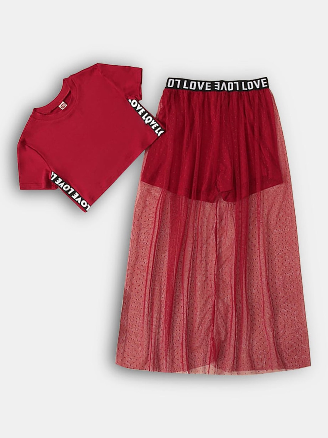

Hopscotch Girls Red & White Printed Top with Skirt