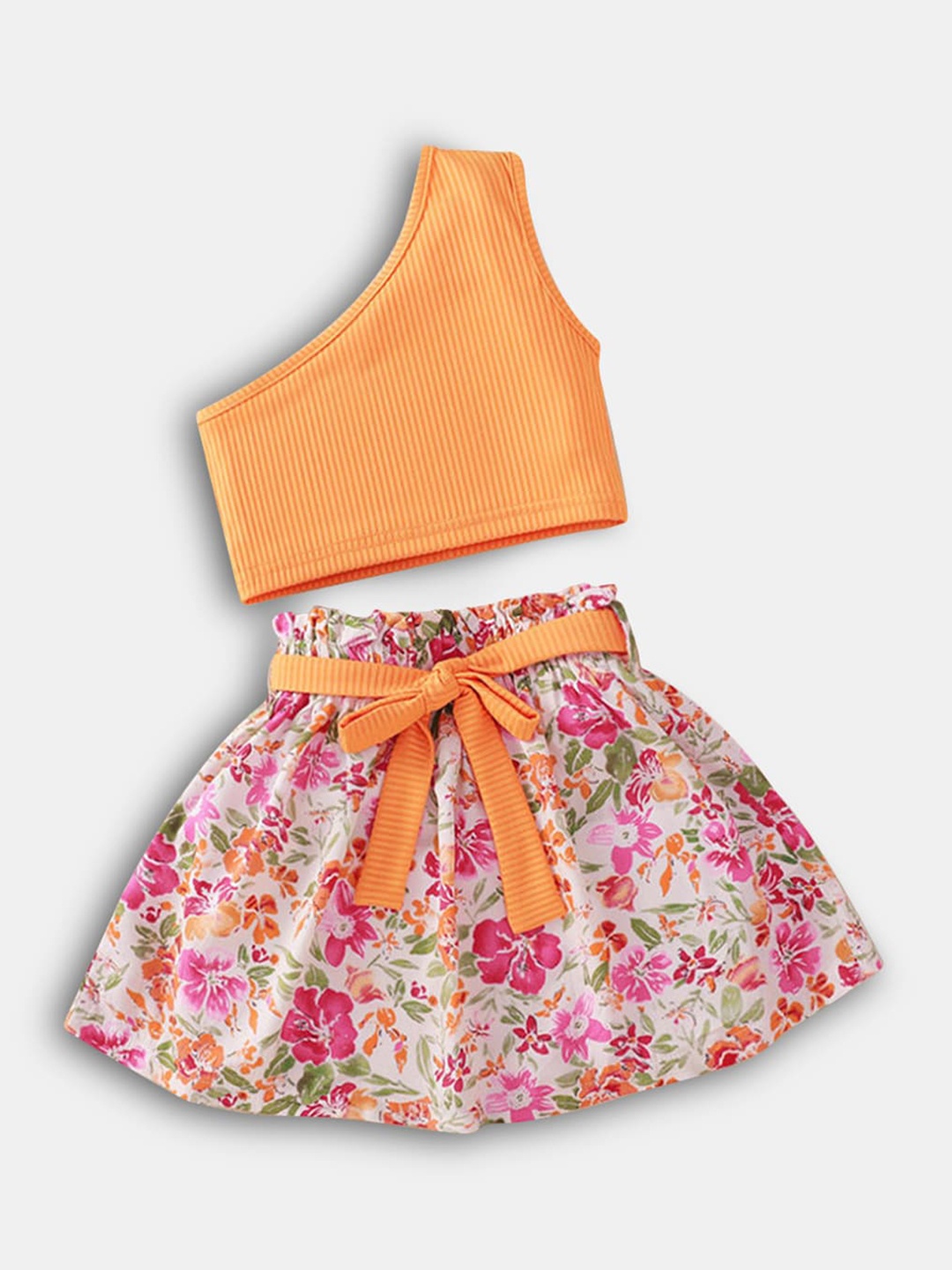 

Hopscotch Girls Orange Floral Print Blouse and Skirt Set