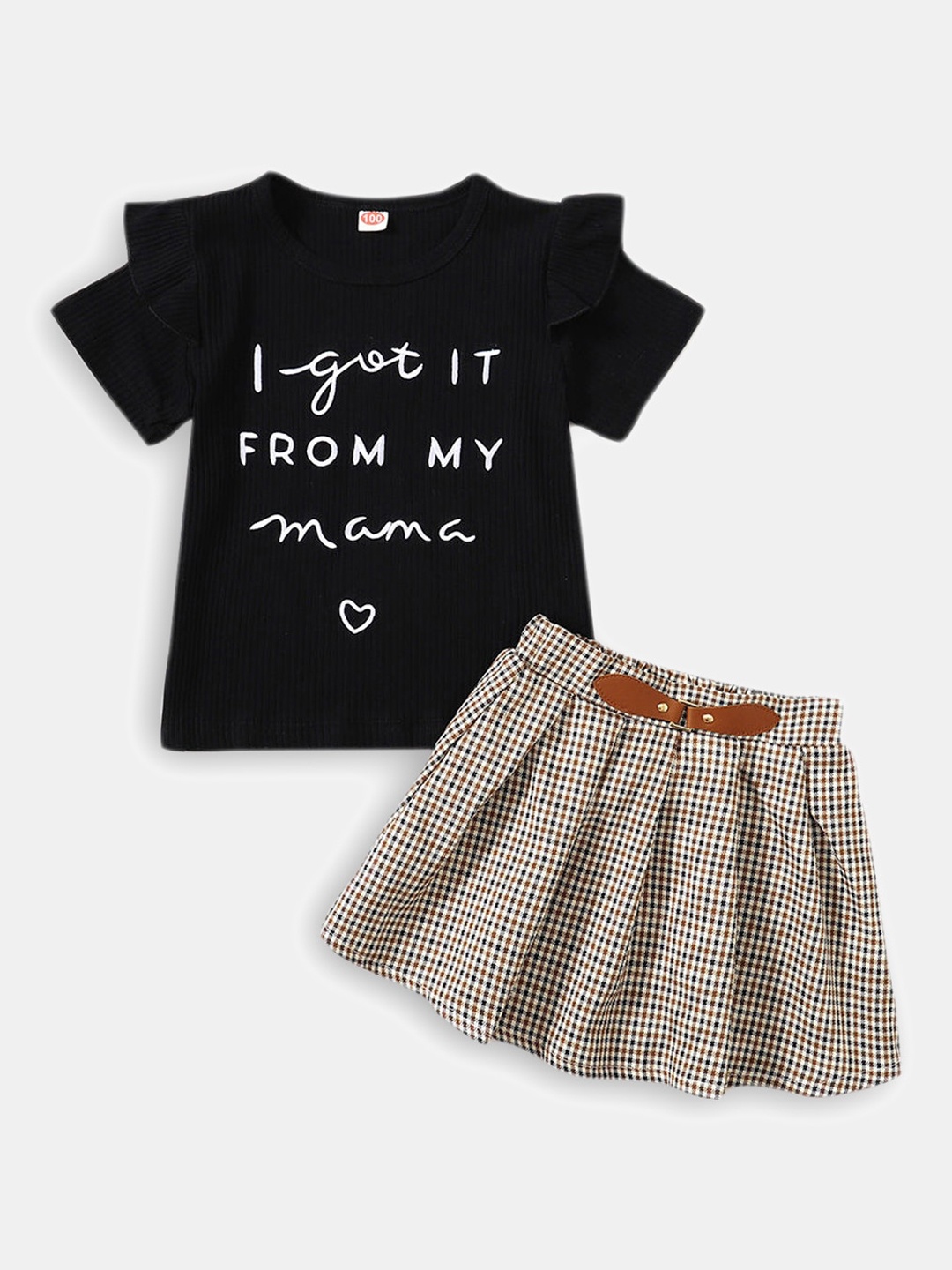 

Hopscotch Girls Black & Brown Printed Top with Skirt