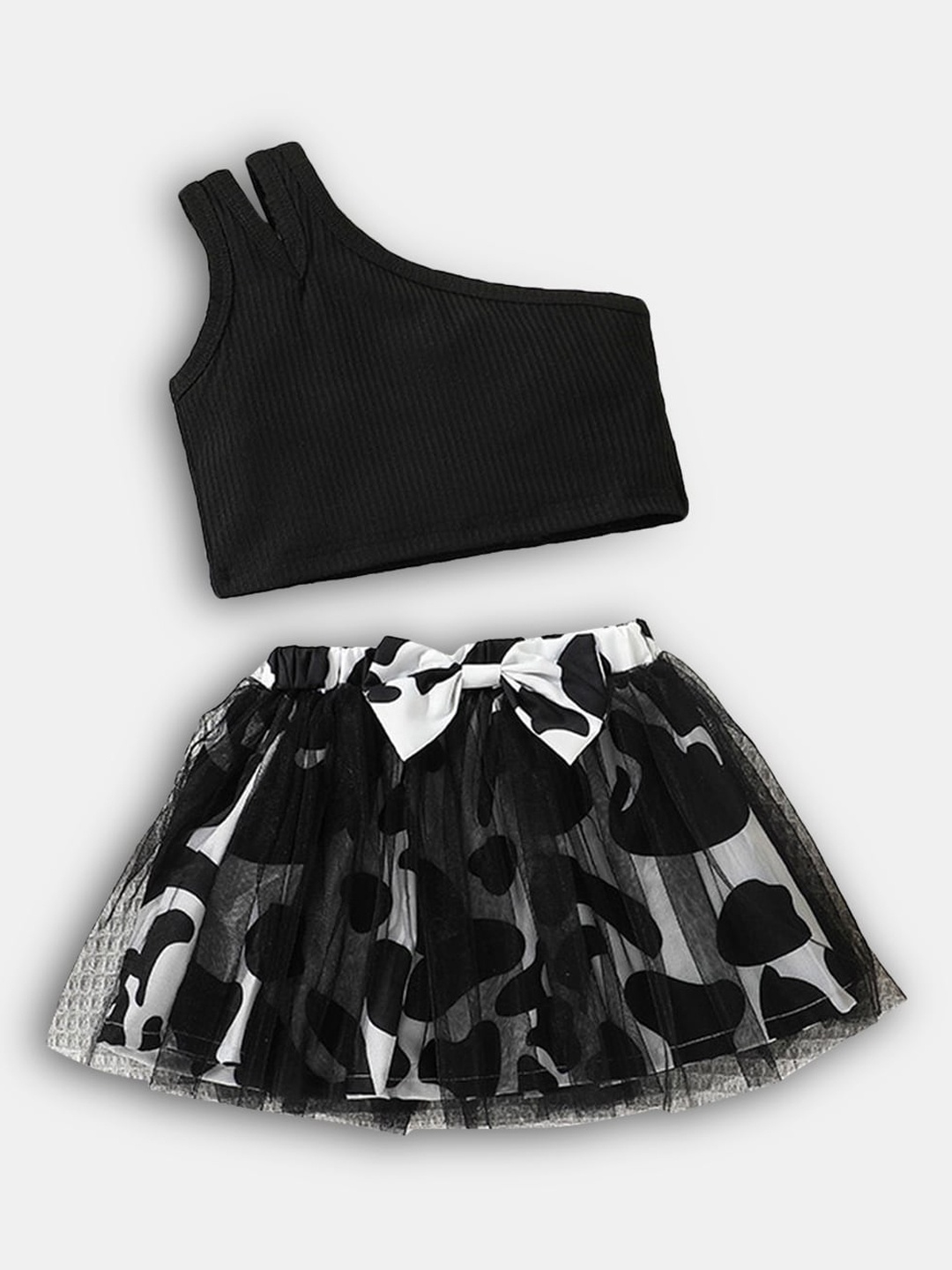 

Hopscotch Girls Black & White One Shoulder Top with Skirt