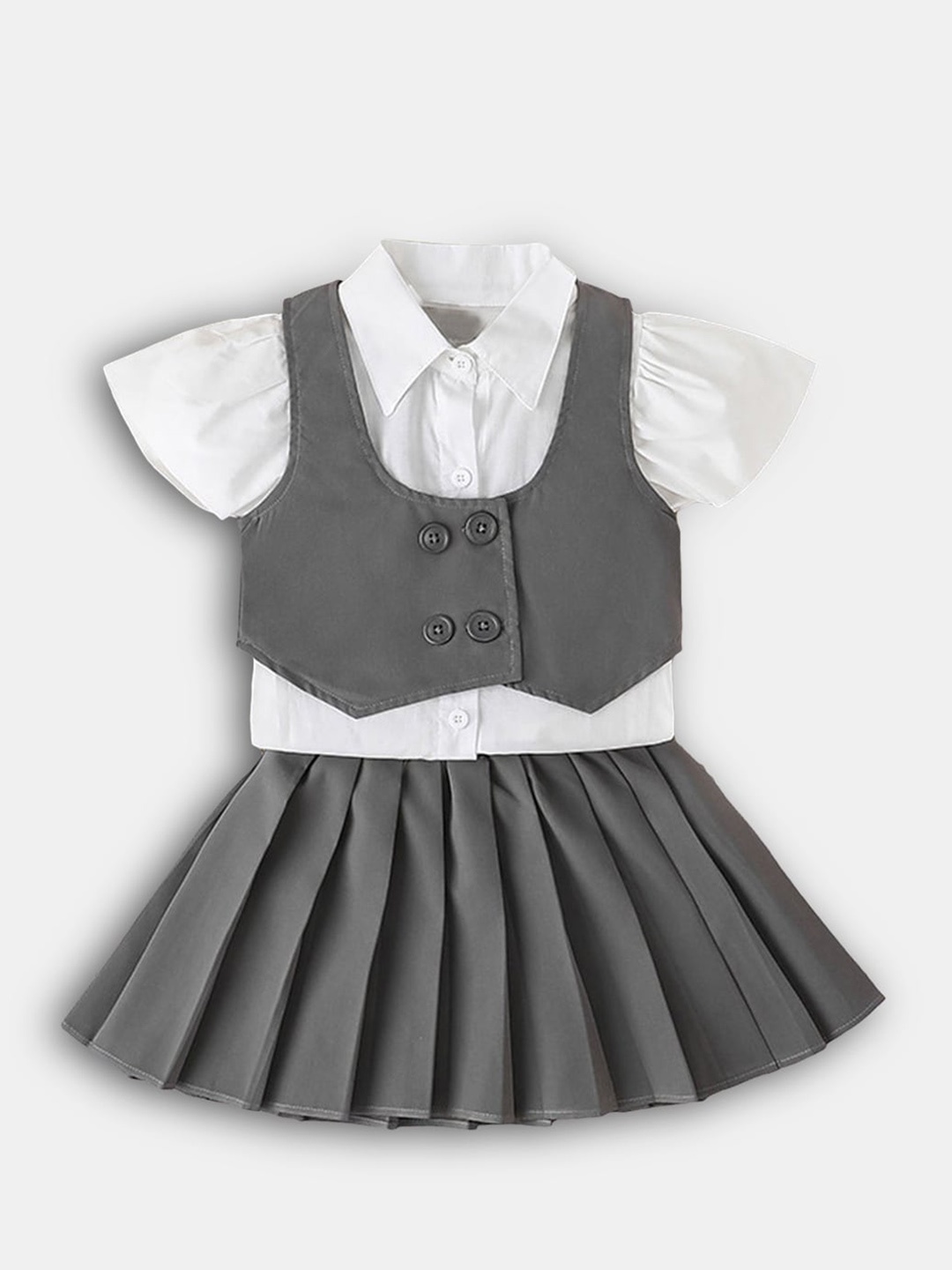 

Hopscotch Girls Grey Shirt And Skirt Set With Jacket