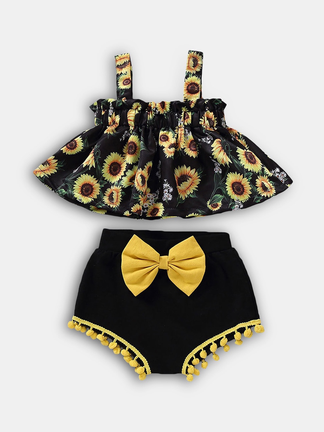 

Hopscotch Girls Black & Yellow Printed Top with Shorts