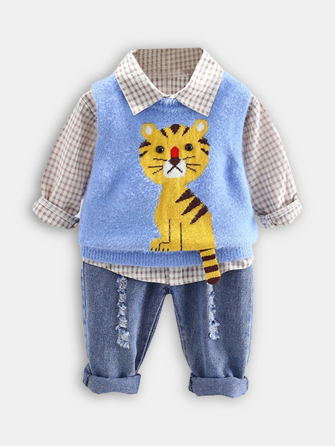 

Hopscotch Boys Blue And Grey Shirt Jeans And Sweater Clothing Set