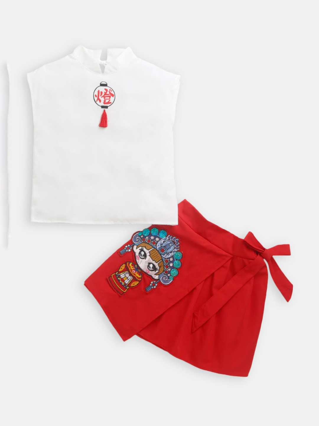 

Hopscotch Girls Red & White Printed Top with Skirt