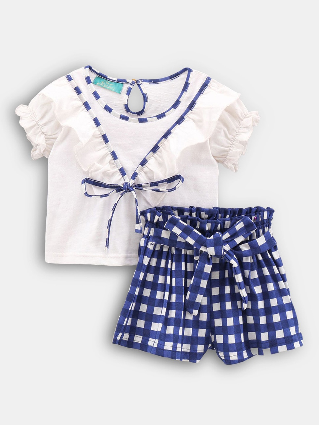 

Hopscotch Girls White & Blue Printed Top with Short