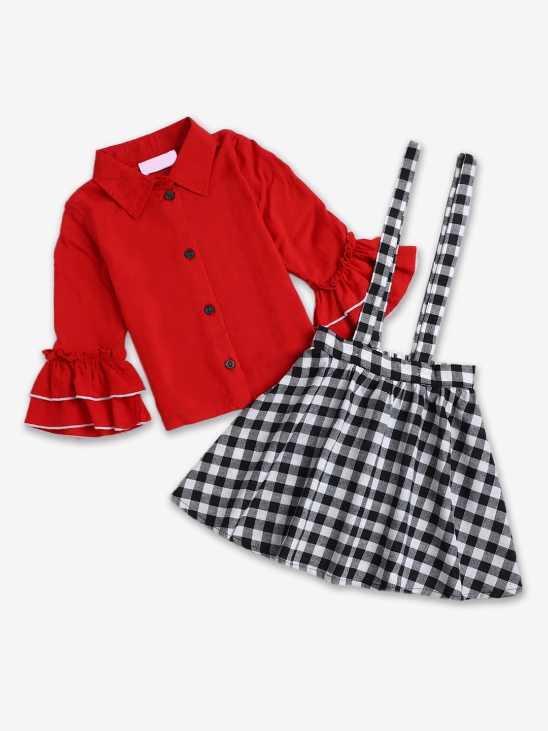 

Hopscotch Girls Red & Black Shirt with Skirt