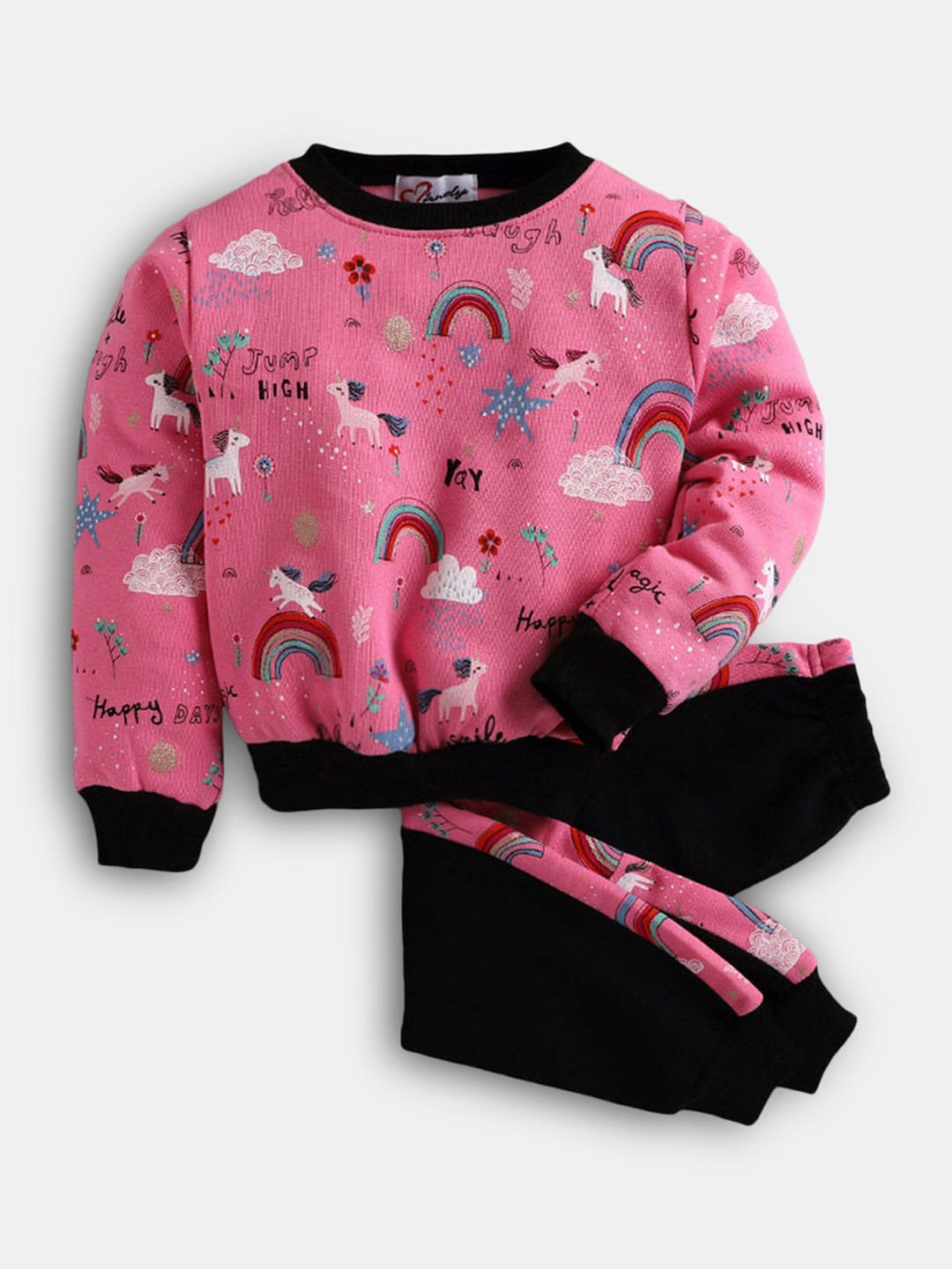 

Hopscotch Girls Magenta & Black Printed Pure Cotton T-shirt with Trousers