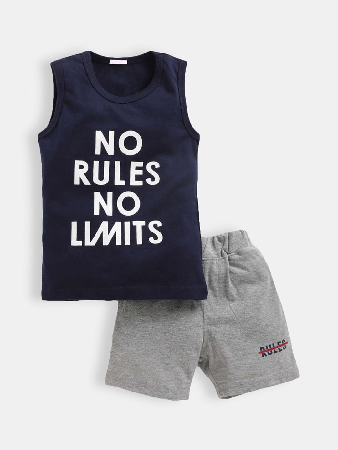 

Hopscotch Boys Navy Blue Text Print T-Shirt And Short Set