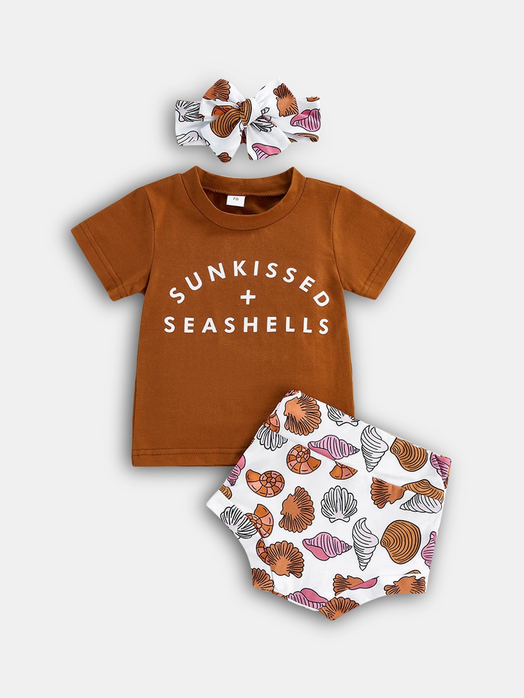 

Hopscotch Girls Brown & White Printed Top & Shorts with Headband