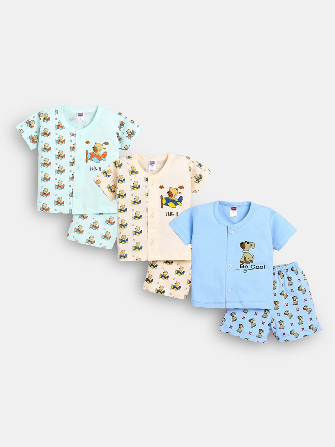 

Hopscotch Boys Pack of 3 Sea Green & Blue Night suit