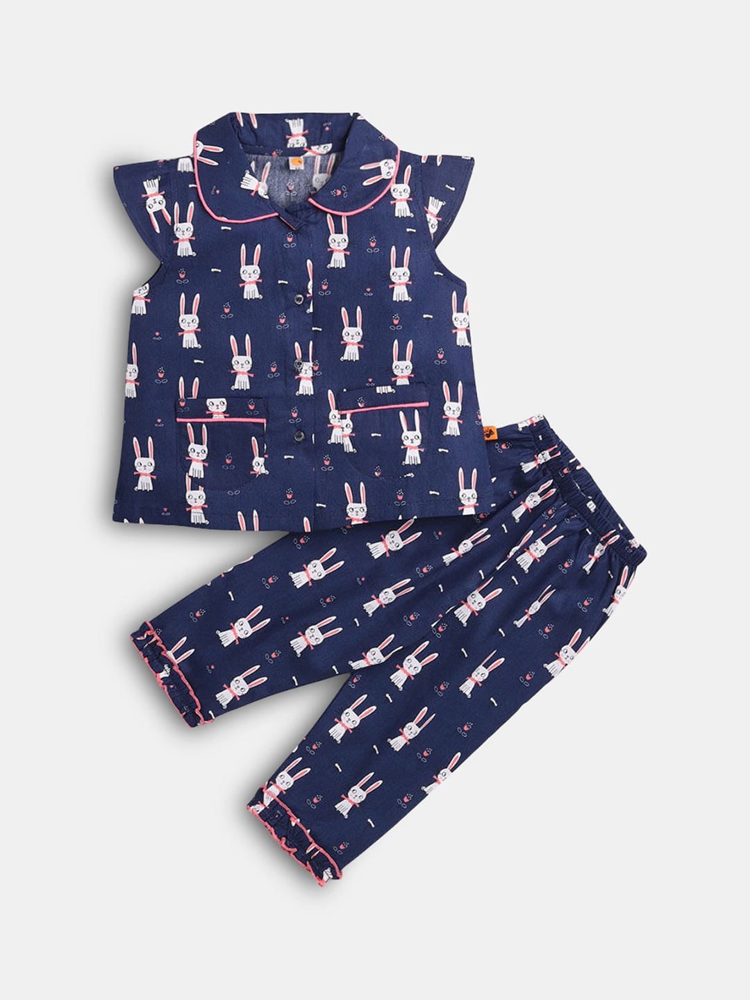 

Hopscotch Girls Navy Blue & Off White Printed Night suit