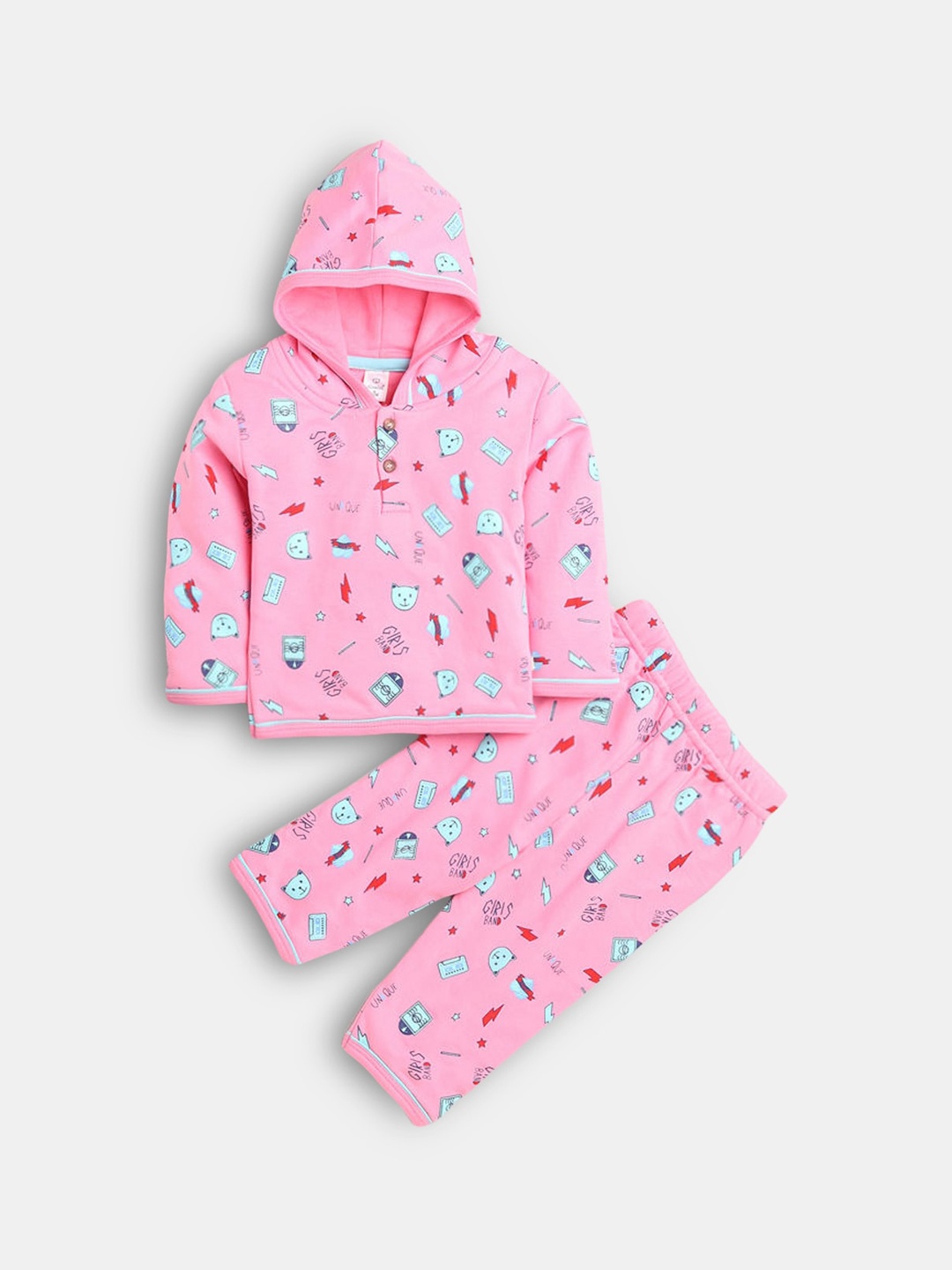 

Hopscotch Girls Pink Cotton Night suits