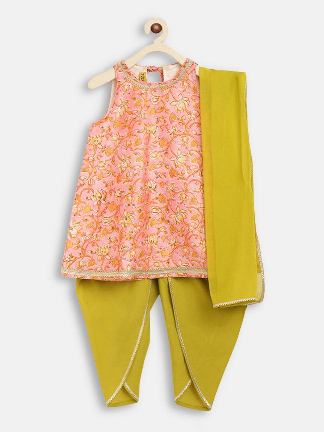 

Hopscotch Girls Pink Floral Kurti with Dhoti Pants & With Dupatta