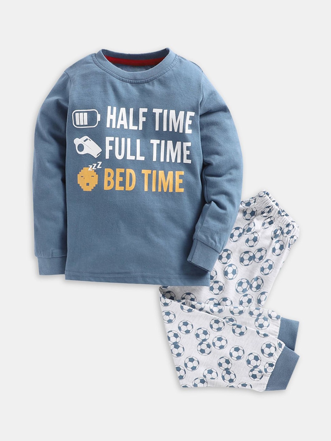 

Hopscotch Boys Blue & White Printed Night suit