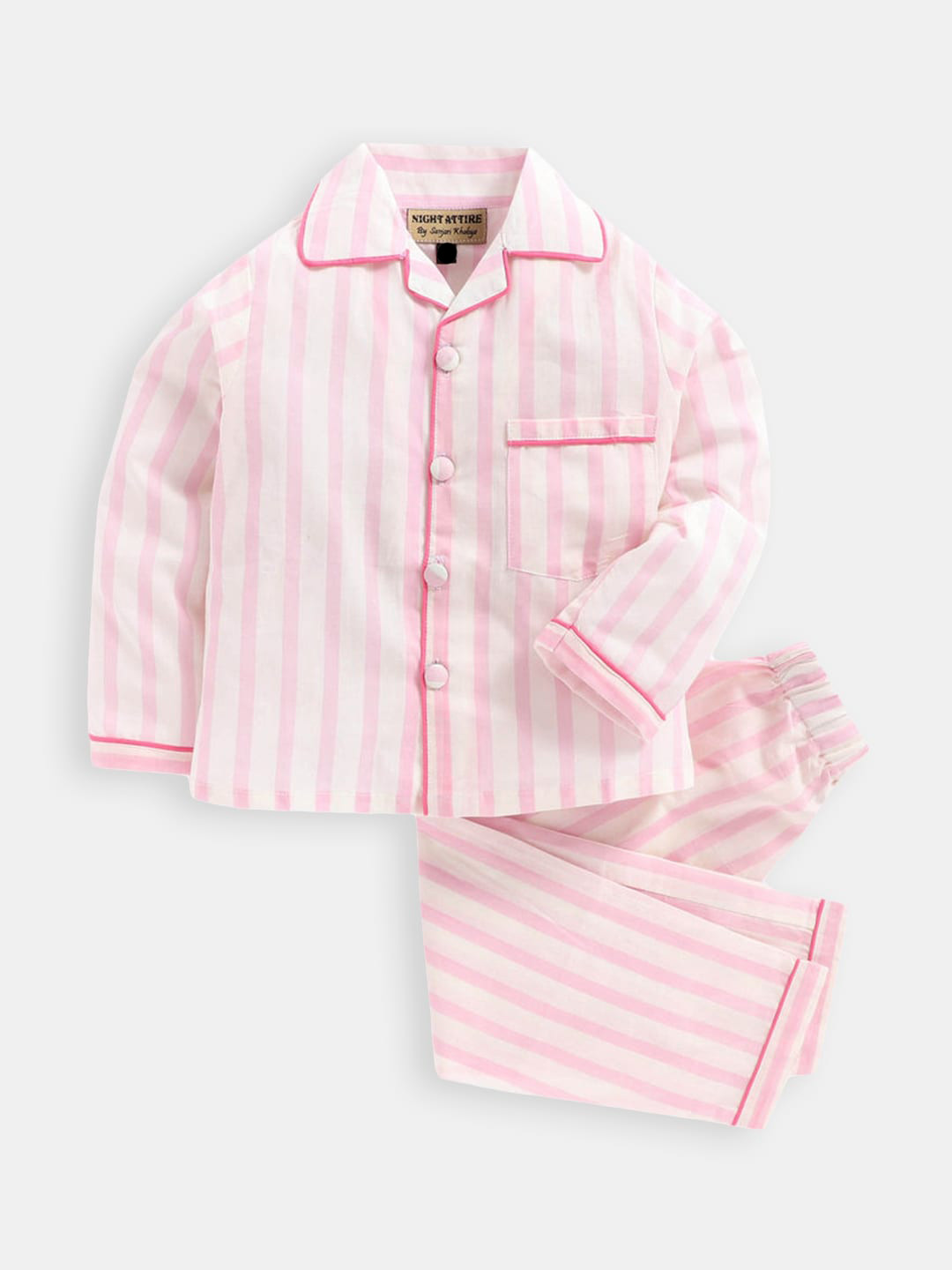

Hopscotch Girls White & Pink Striped Night suit