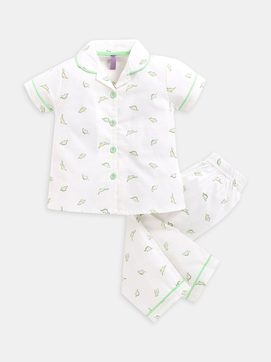 

Hopscotch Girls White & Green Printed Pure Cotton Night suit