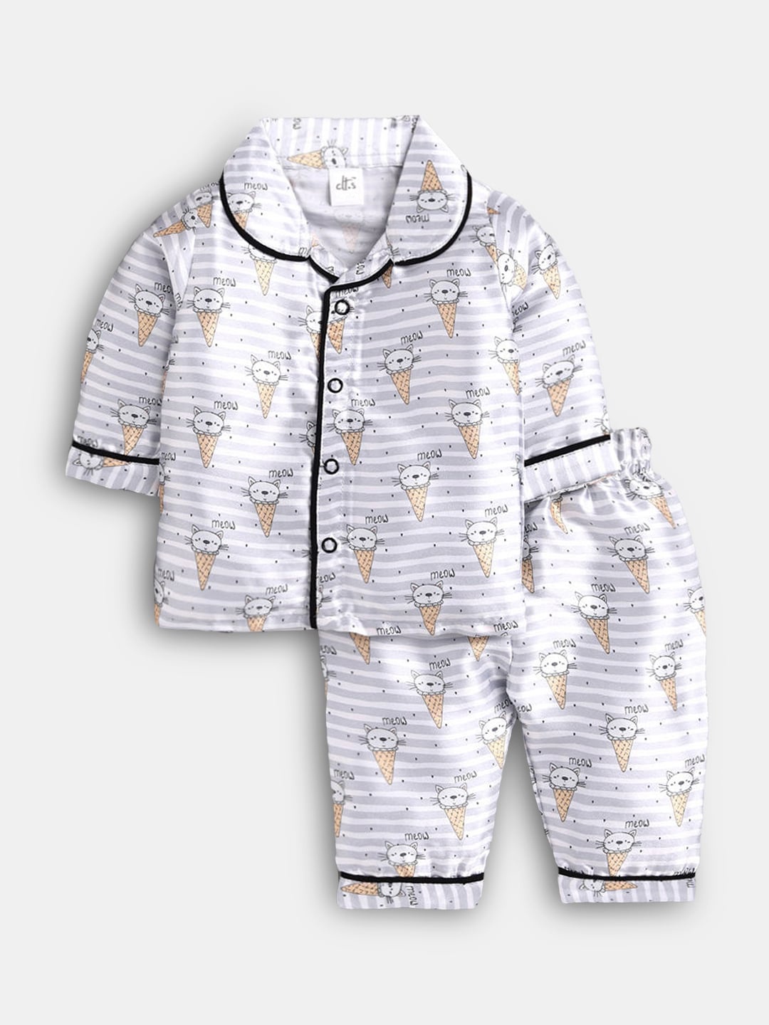 

Hopscotch Kids Kids Black And White Printed Night suit