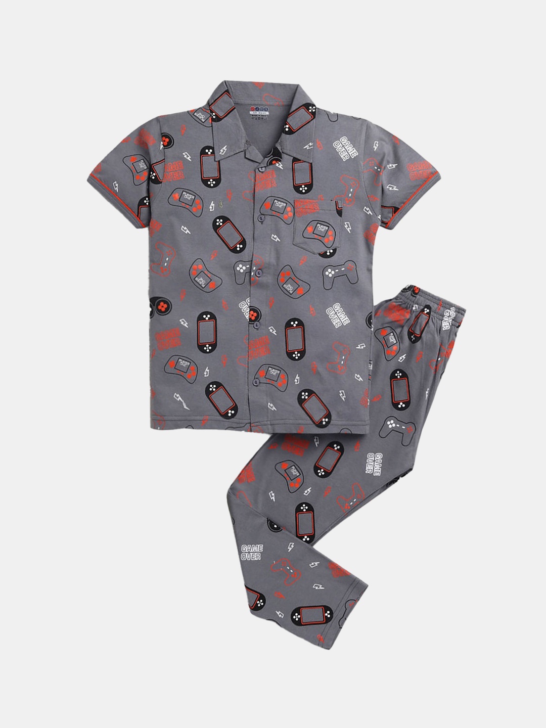

Hopscotch Boys Grey & Black Printed Night suit