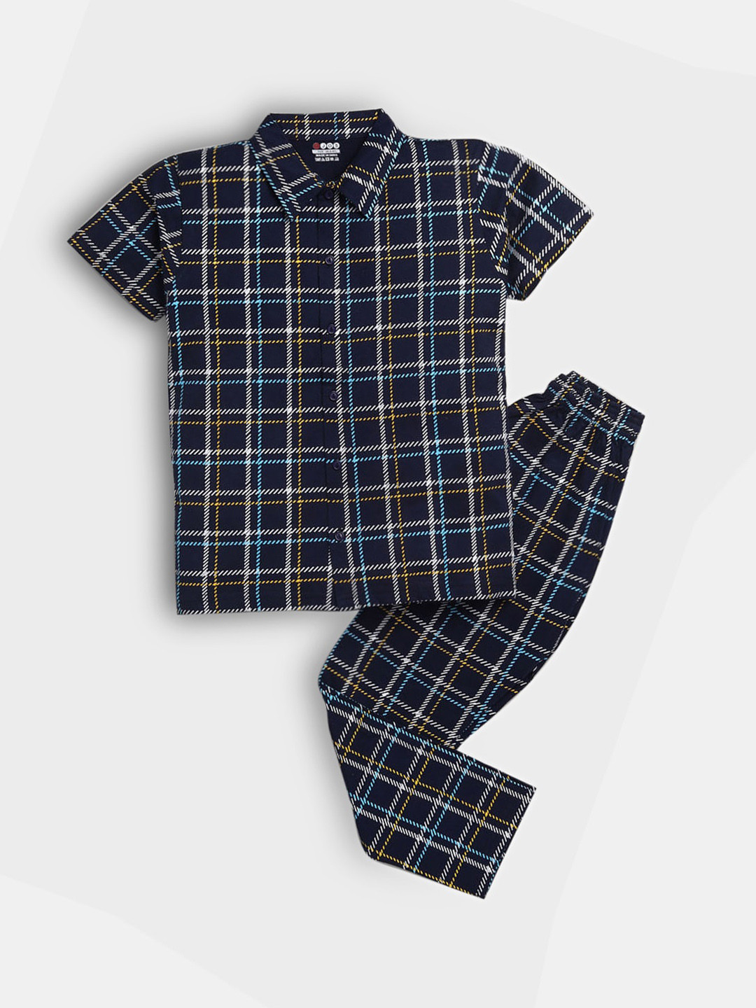 

Hopscotch Boys Navy Blue & Black Checked Night suit