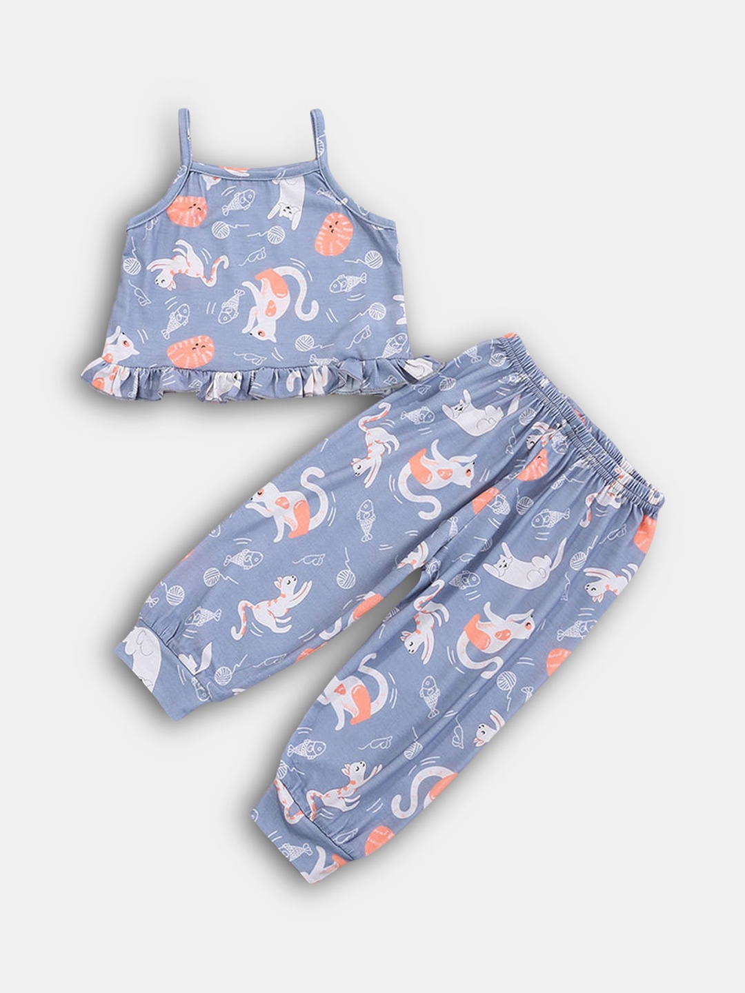 

Hopscotch Girls Blue & White Printed Night suit