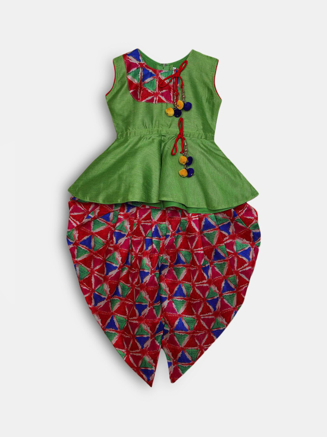 

Hopscotch Girls Green Kurti with Dhoti Pants